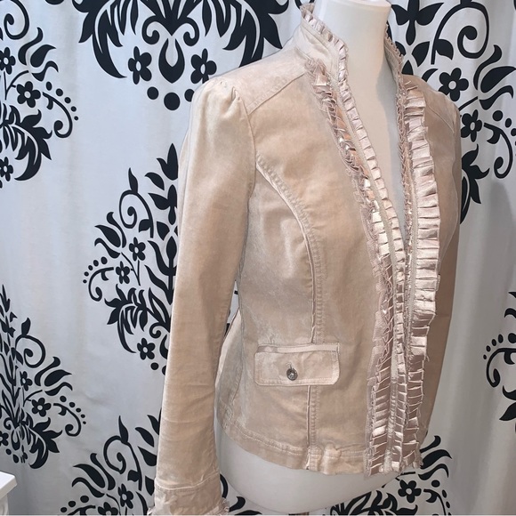 WHBM Sz 6 Tan Champagne Velvet Pleated Placket Collar Blazer - Picture 2 of 11